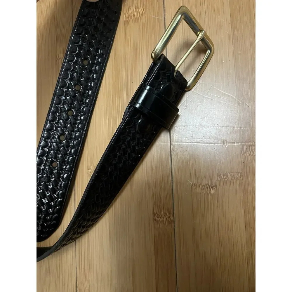 JS Black Full Grain Genuine Tool Leather Belt 1 3/4 Wide Size 32 Brass Buckle